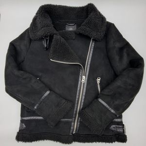 ZARA FAUX SUEDE DOUBLE FACED LONG JACKET BLACK US WOMEN'S SMALL